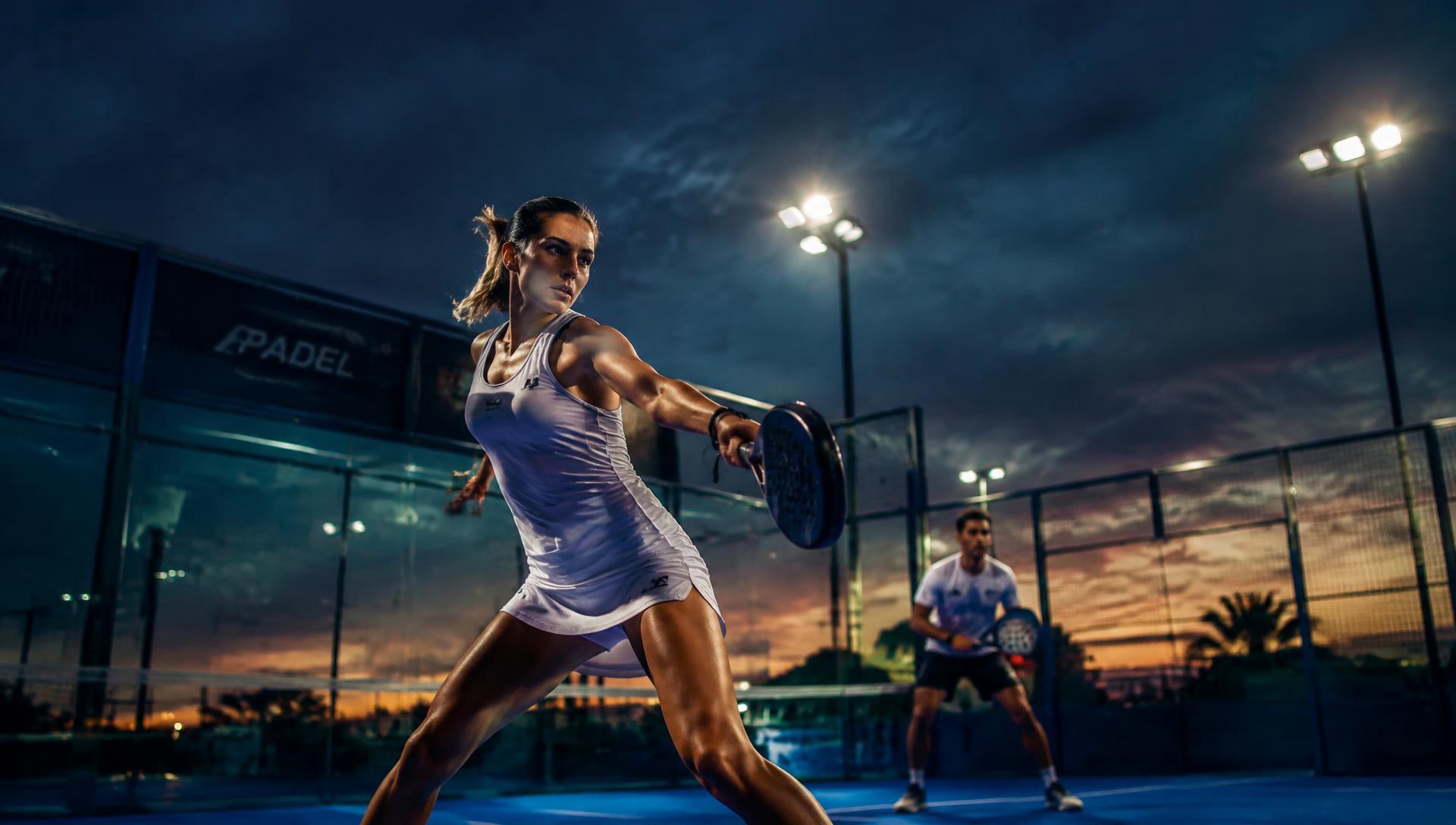 Padel játékosok egy esti meccs közben